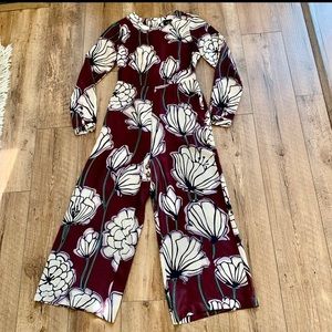 Stunning ALYSI silky high waist wide leg floral dark plum jumpsuit 0
